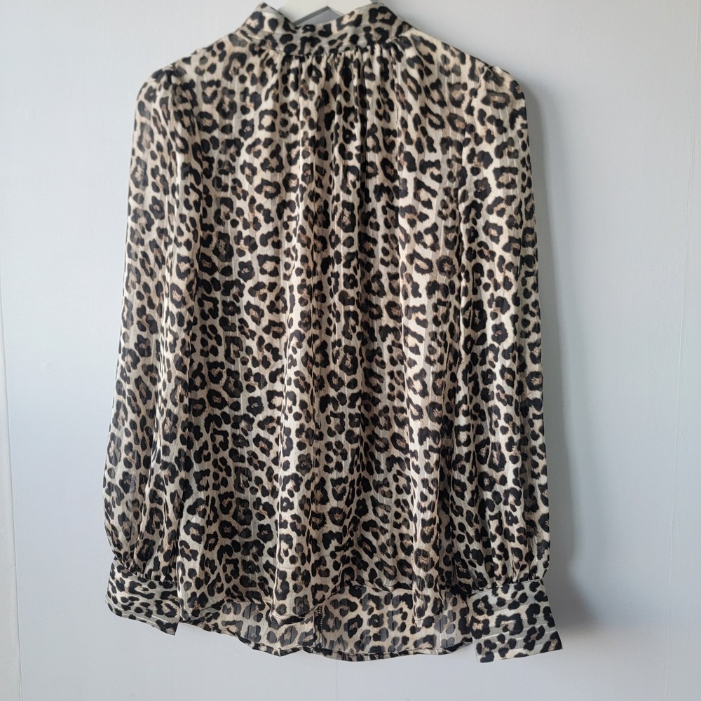 Leopard Print Long Sleeve Blouse - Beige/Black